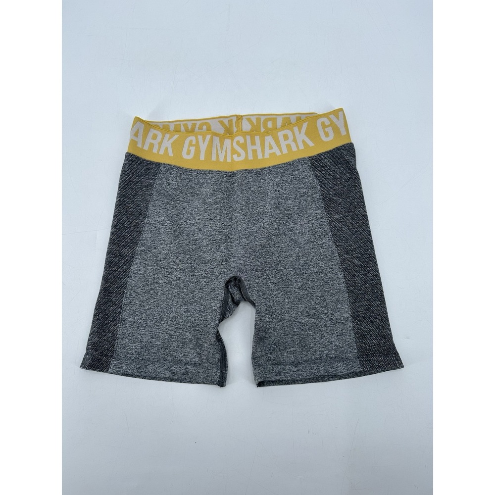 GYMSHARK Stretch Knit Compression Shorts Women's Sz M Gray/Yellow